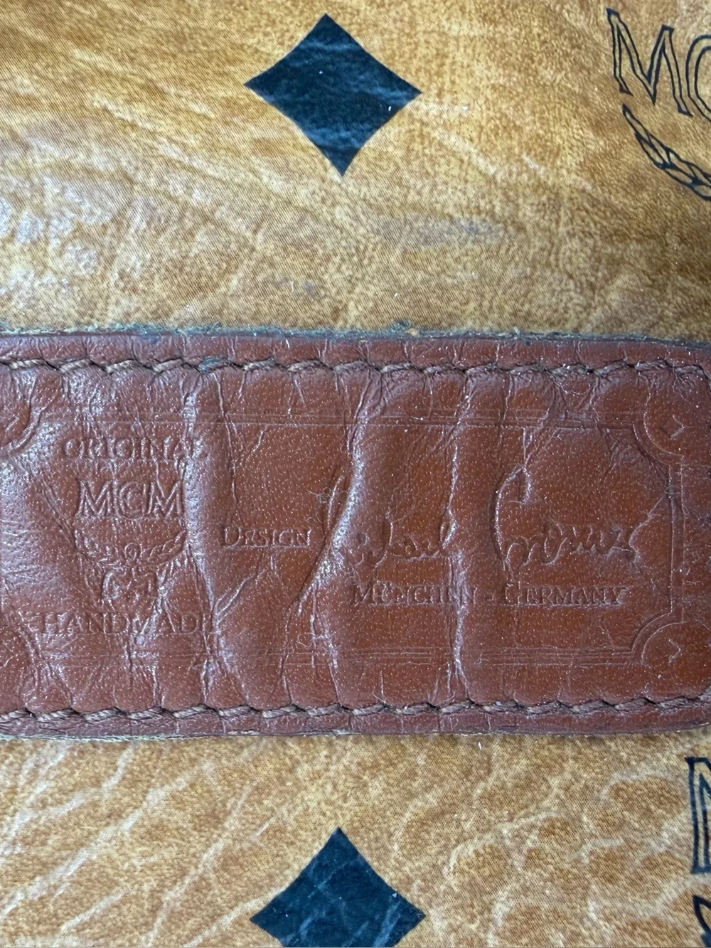 Rare‎ Vintage MCM Visetos Cognac Logo Tote Shoulder Bag Authentic
